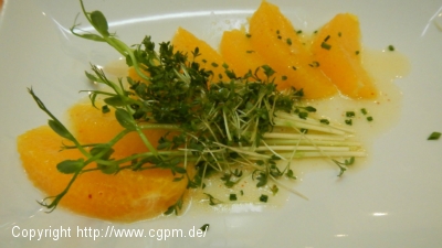 Orangensalat mit Kresse zur Galantine vom Stubenküken