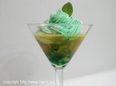 Ananas, karamellisiert, mit Creme de Menthe