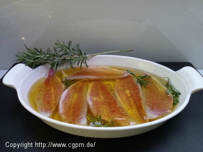 Rotbarbenfilet confiert in Würzöl