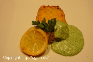 Grüne Sauce mit Fischstäbchen
